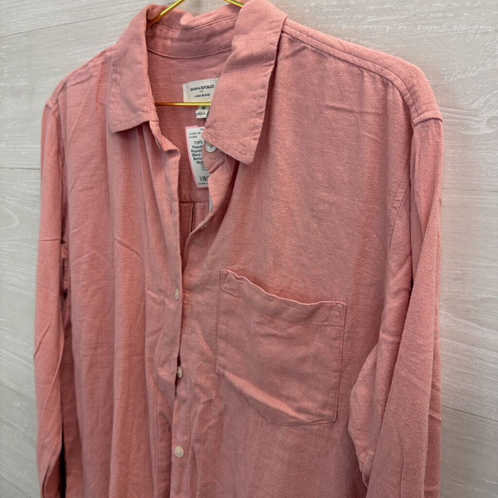 Banana Republic Pink Linen Blend Long Sleeve Button Down Top Medium