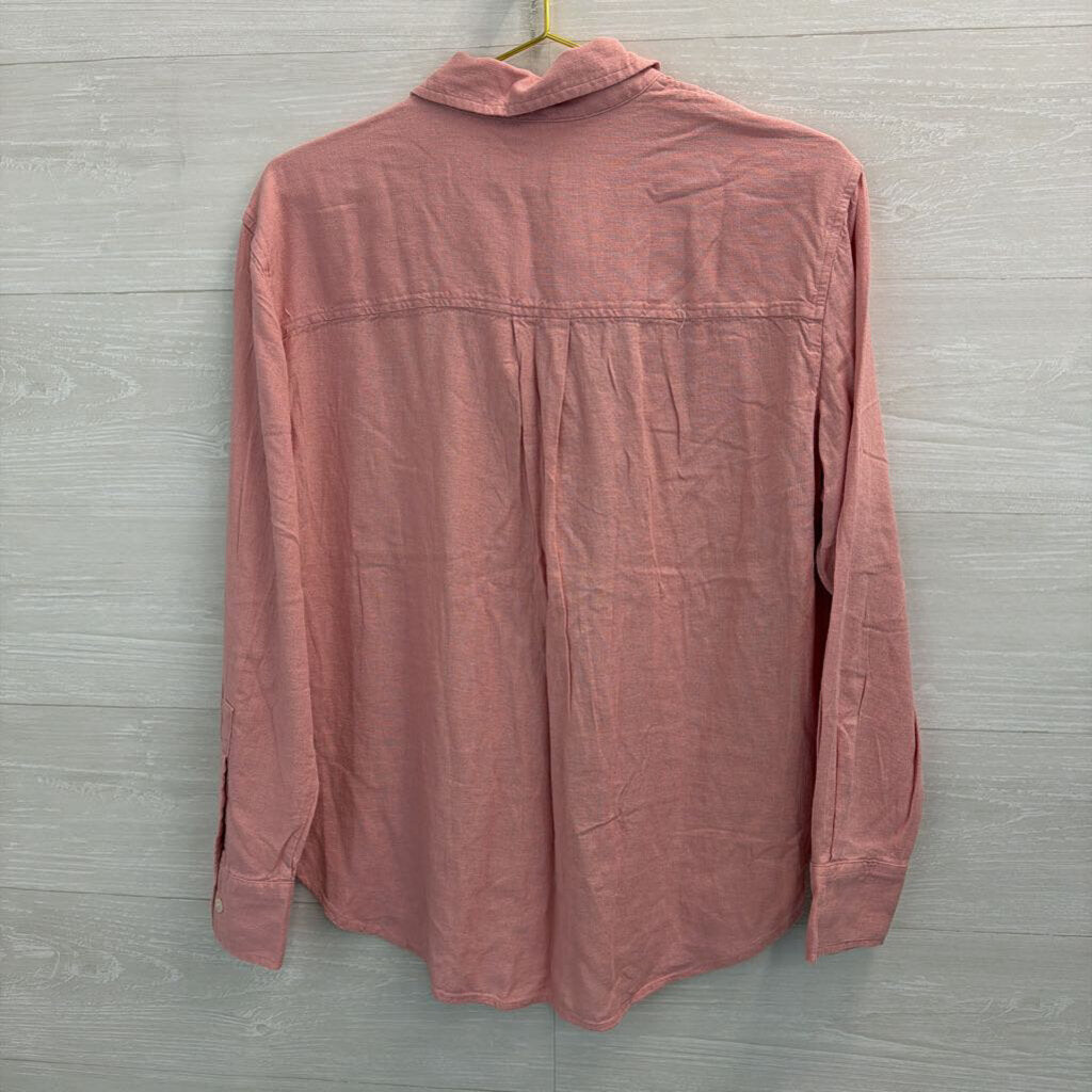 Banana Republic Pink Linen Blend Long Sleeve Button Down Top Medium