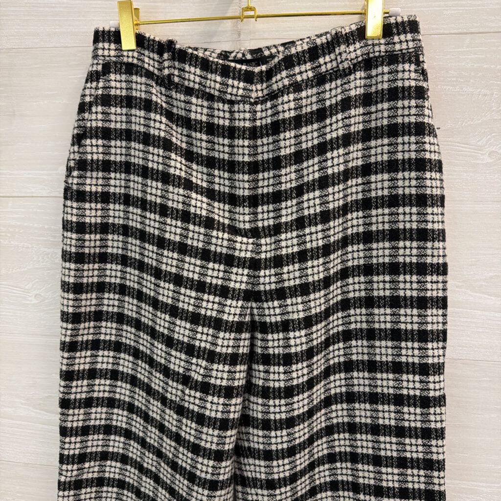 Zara Black/ White Plaid Print Wide Leg Pants Small