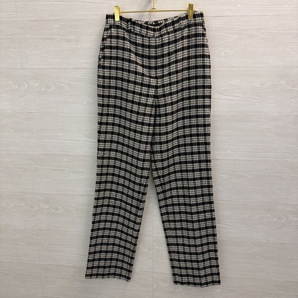 Zara Black/ White Plaid Print Wide Leg Pants Small