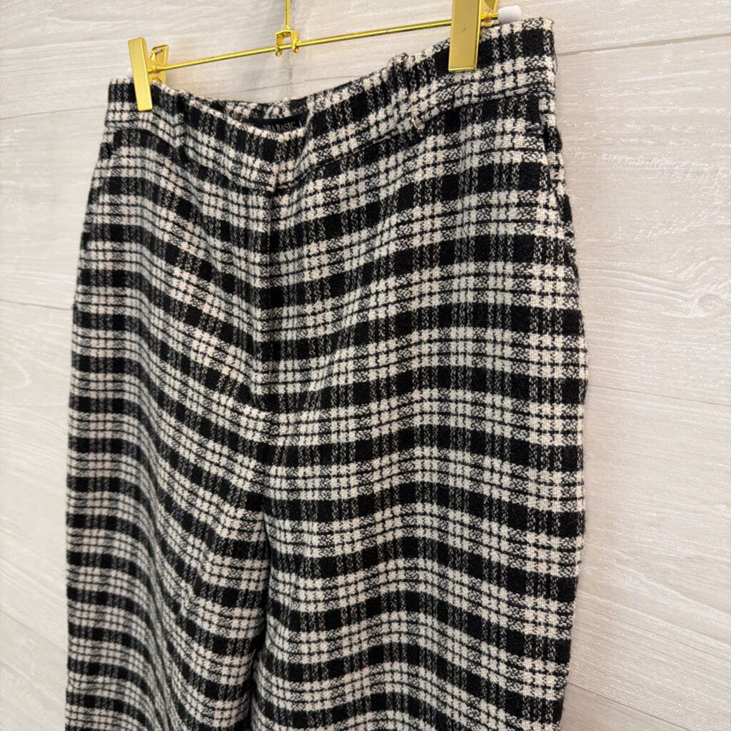 Zara Black/ White Plaid Print Wide Leg Pants Small