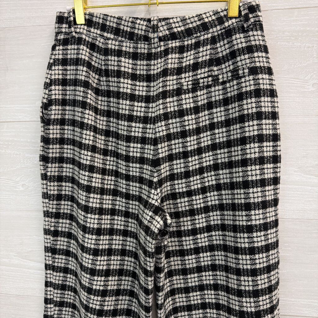 Zara Black/ White Plaid Print Wide Leg Pants Small