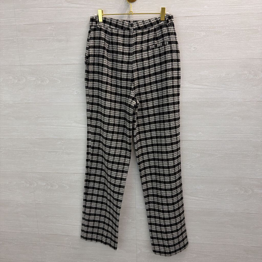 Zara Black/ White Plaid Print Wide Leg Pants Small