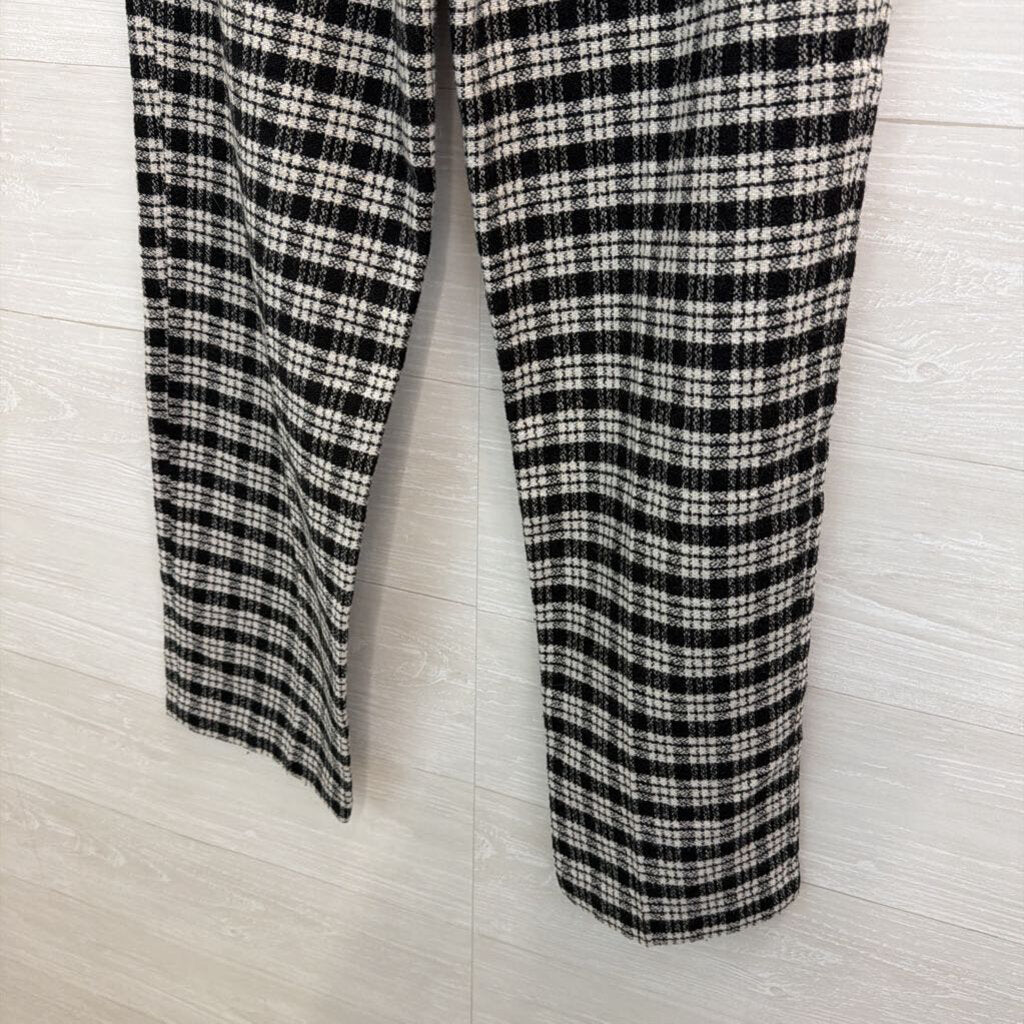Zara Black/ White Plaid Print Wide Leg Pants Small