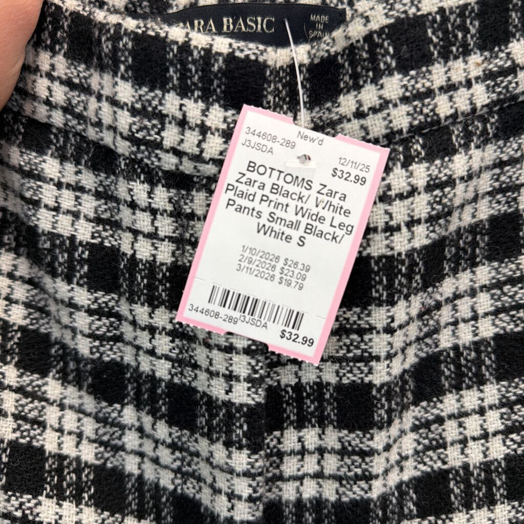Zara Black/ White Plaid Print Wide Leg Pants Small