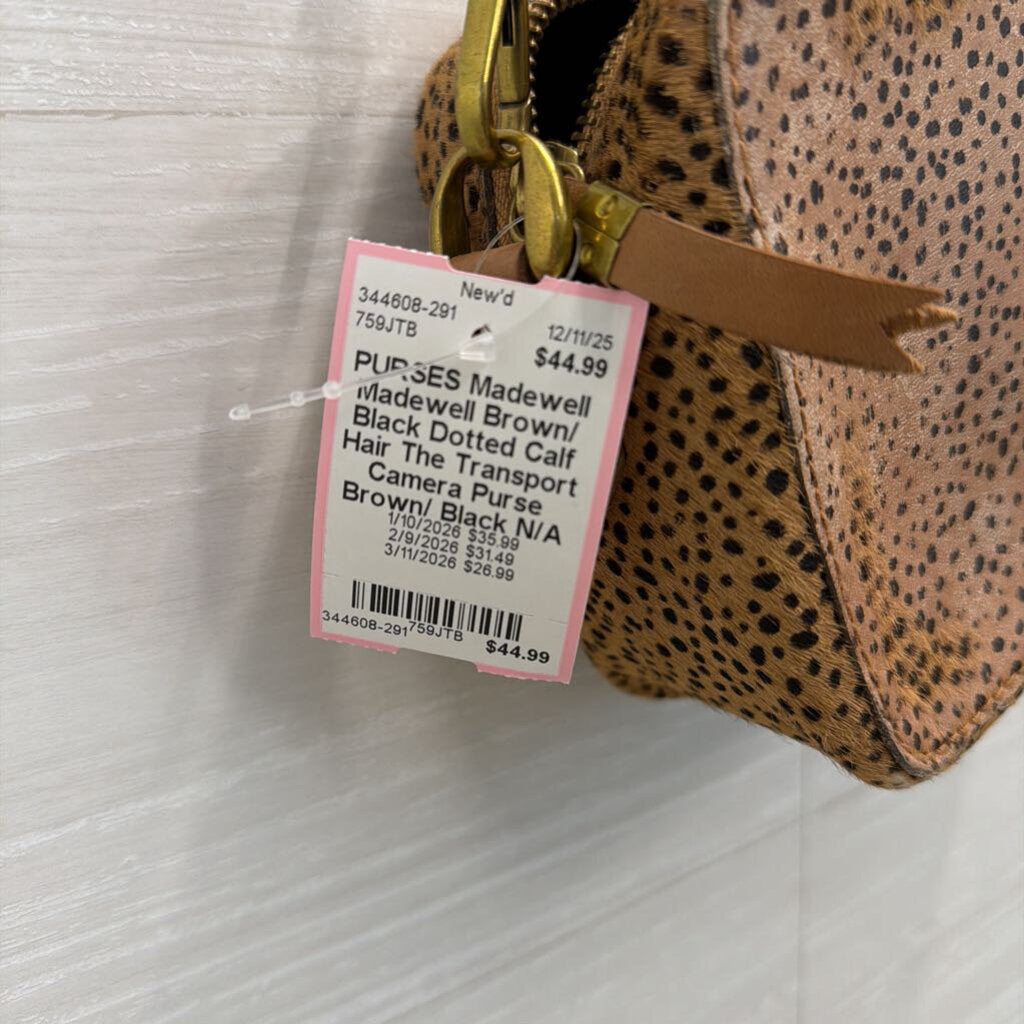 Madewell Brown/ Black Dotted Calf Hair The Transport Camera Purse