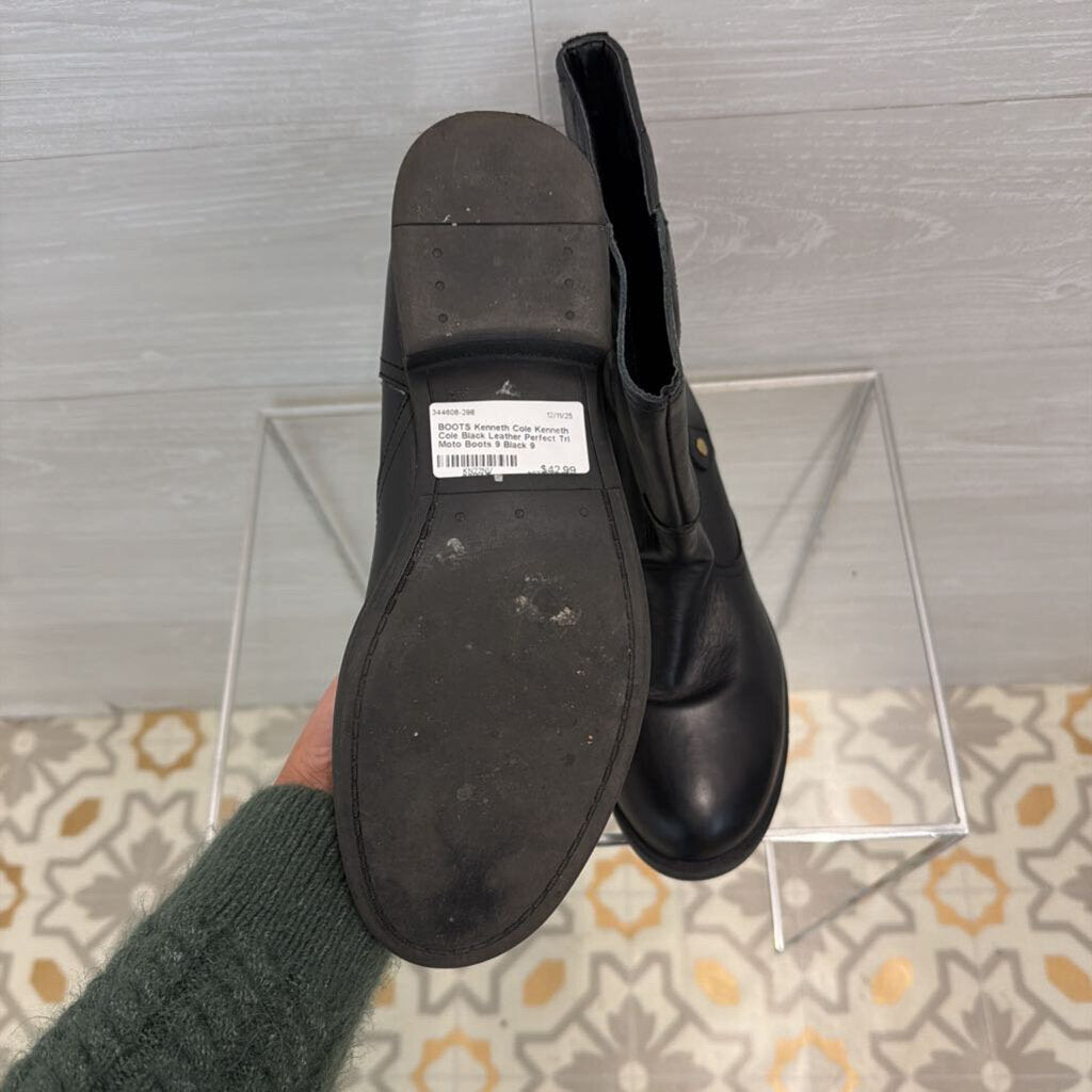 Kenneth Cole Black Leather Perfect Tri Moto Boots 9