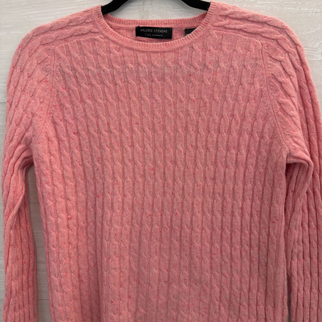 Valerie Steven Pink 2 Ply Cashmere Cable Knit Sweater Medium