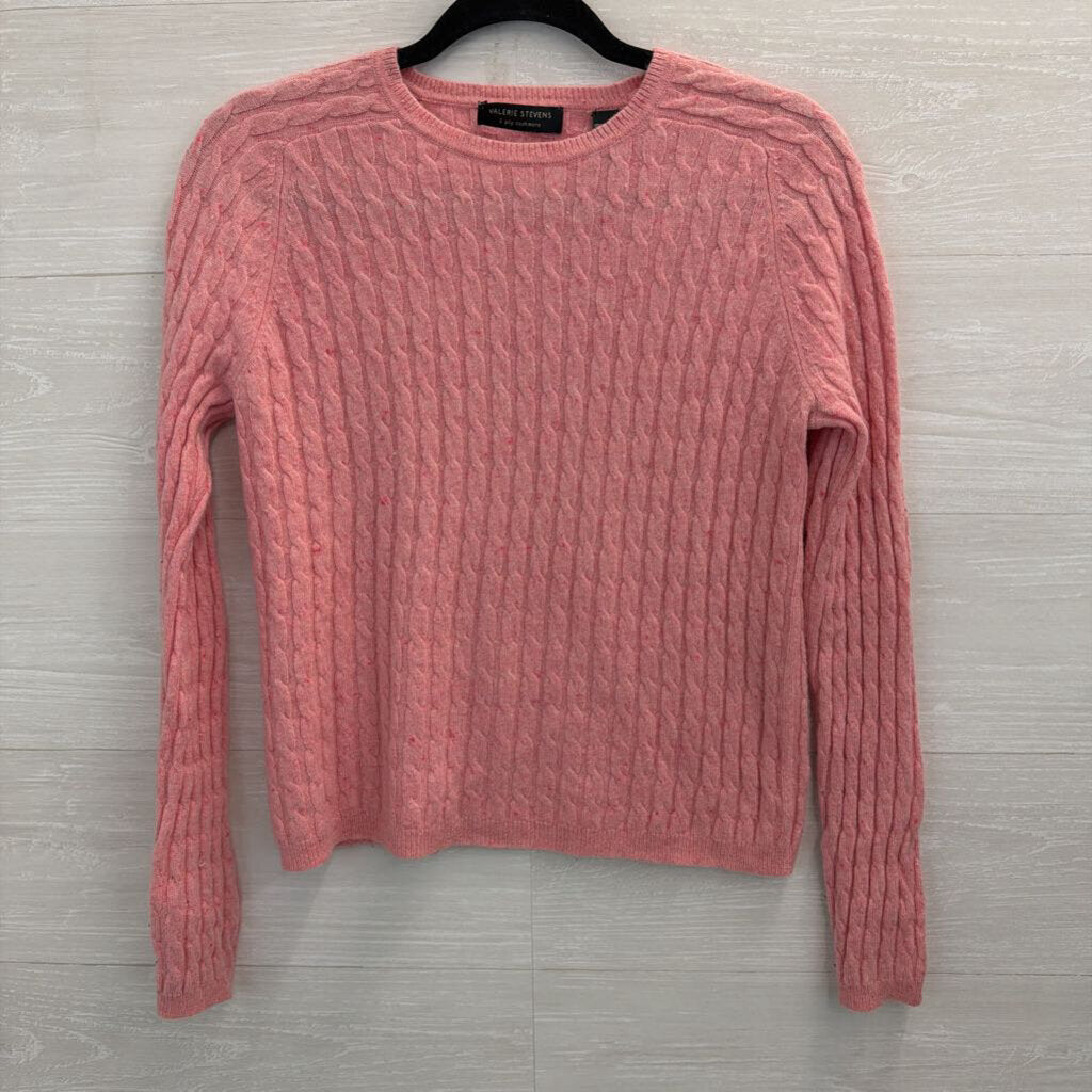 Valerie Steven Pink 2 Ply Cashmere Cable Knit Sweater Medium