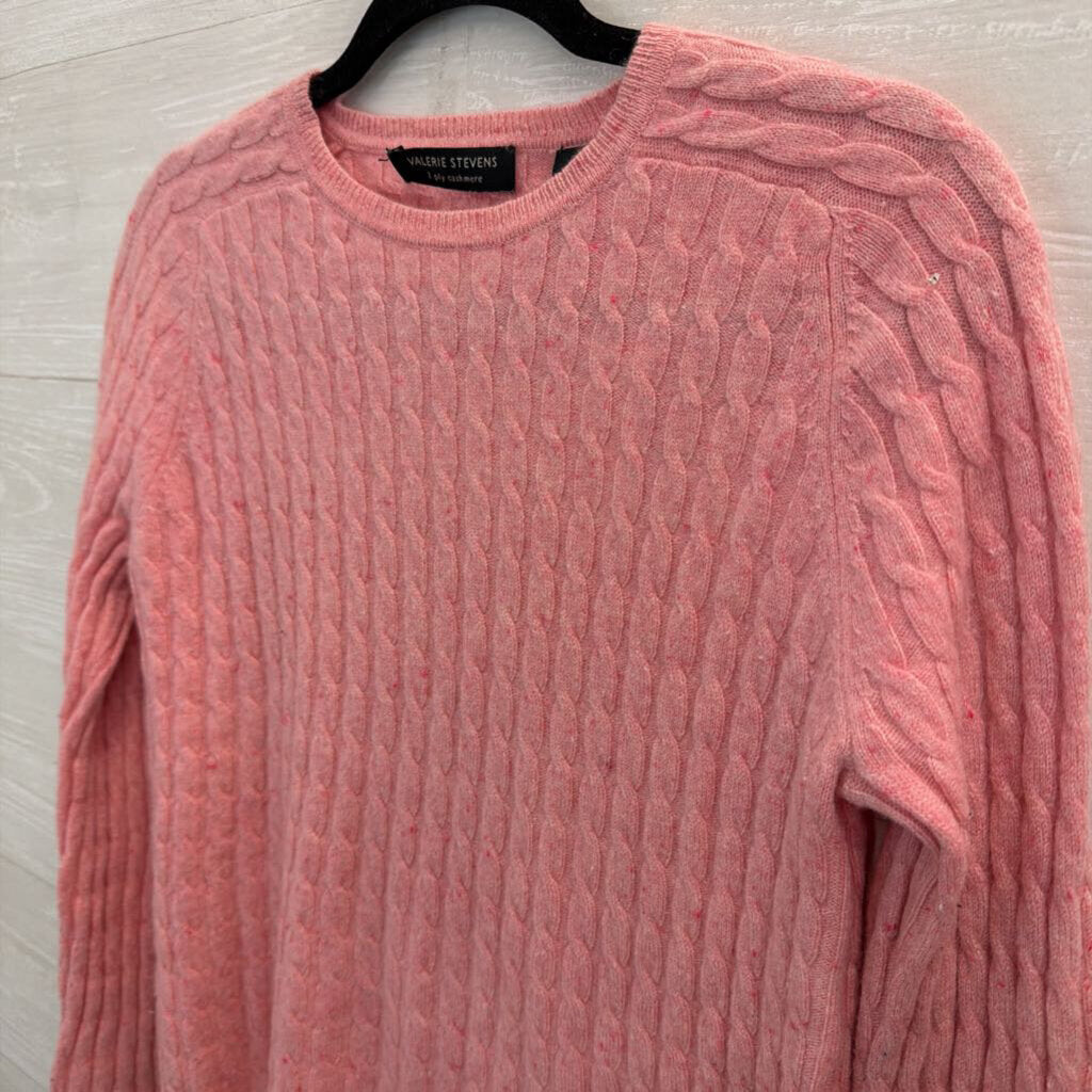 Valerie Steven Pink 2 Ply Cashmere Cable Knit Sweater Medium