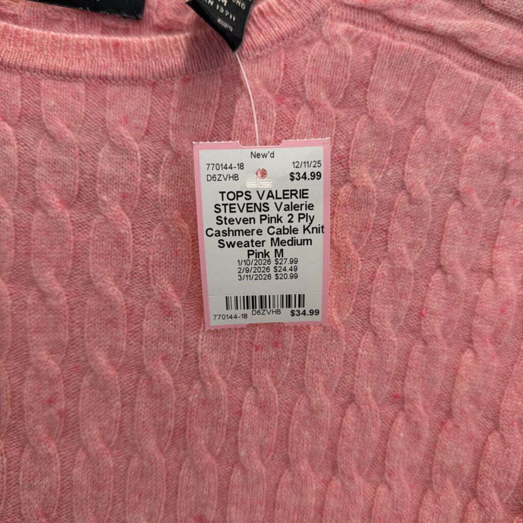 Valerie Steven Pink 2 Ply Cashmere Cable Knit Sweater Medium