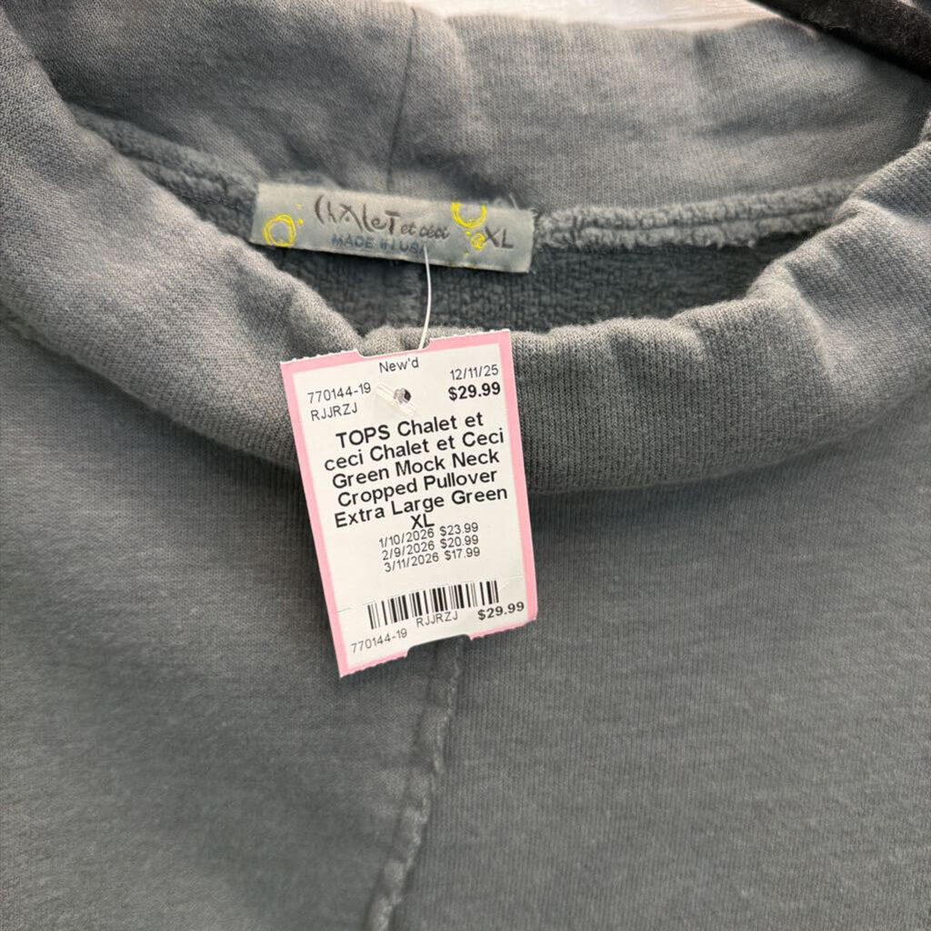 Chalet et Ceci Green Mock Neck Cropped Pullover Extra Large