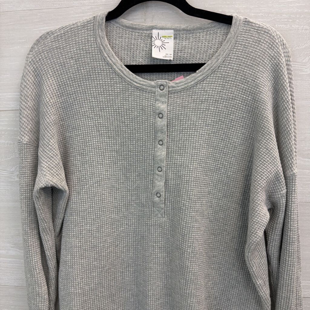 Offline by Aerie Grey Waffle Knit Henley Long Sleeve Top Extra Small