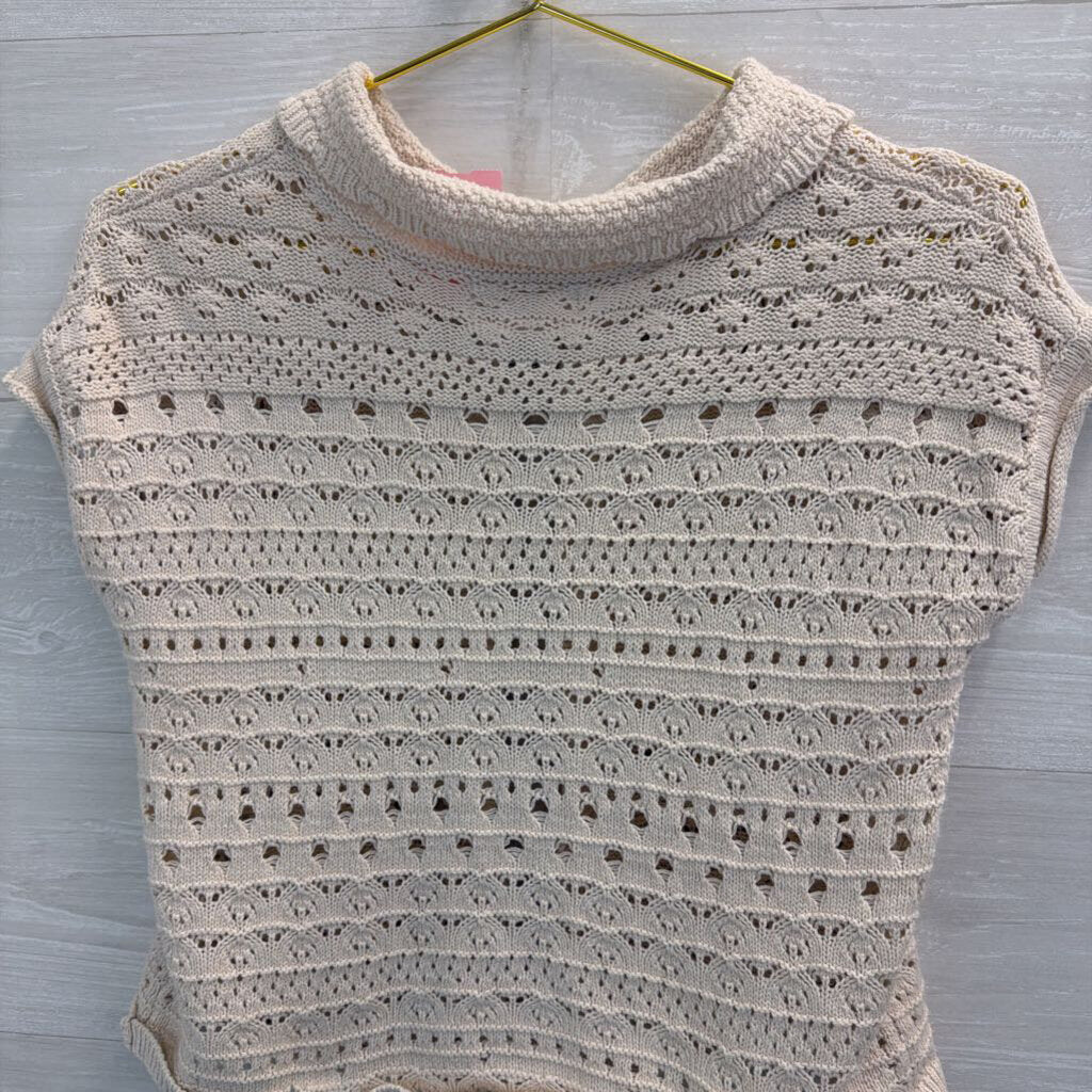 Jessica Simpson Cream Knit Short Sleeve Cropped Cardigan Top Extra Small