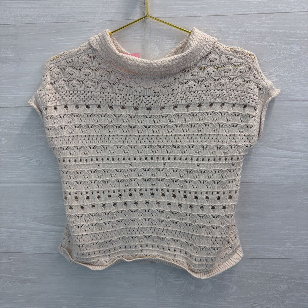 Jessica Simpson Cream Knit Short Sleeve Cropped Cardigan Top Extra Small