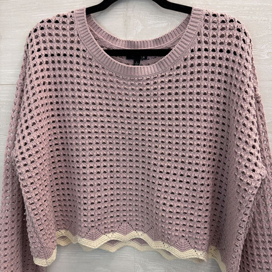 Originality Purple/ White Open Knit Cropped Sweater Top Large