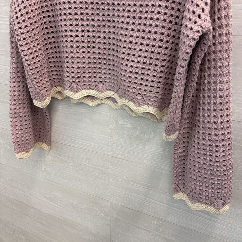 Originality Purple/ White Open Knit Cropped Sweater Top Large
