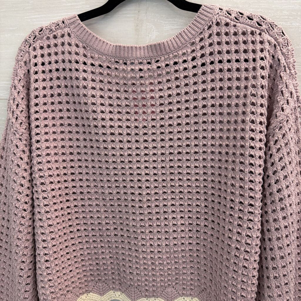 Originality Purple/ White Open Knit Cropped Sweater Top Large