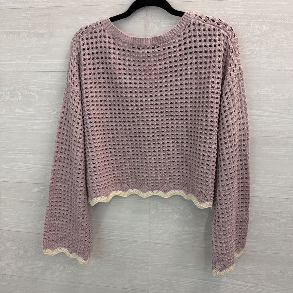 Originality Purple/ White Open Knit Cropped Sweater Top Large