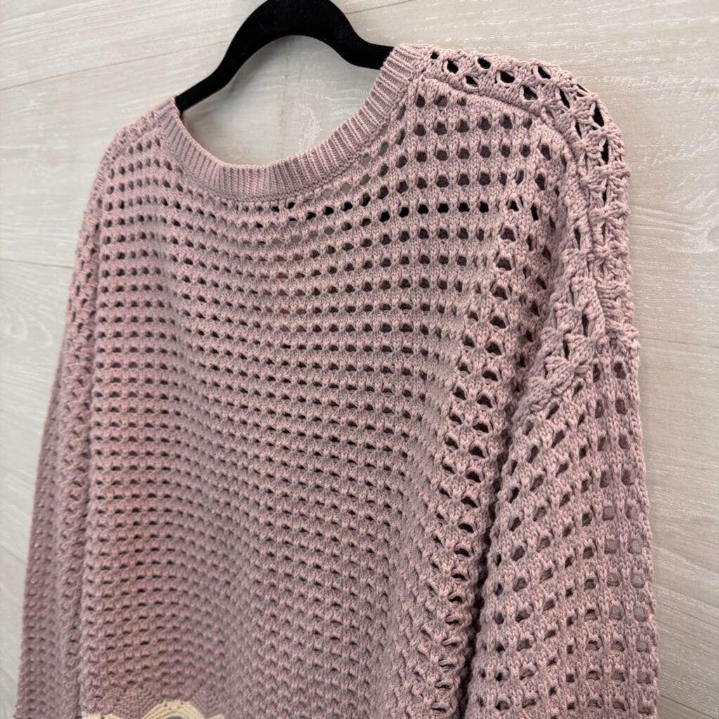 Originality Purple/ White Open Knit Cropped Sweater Top Large