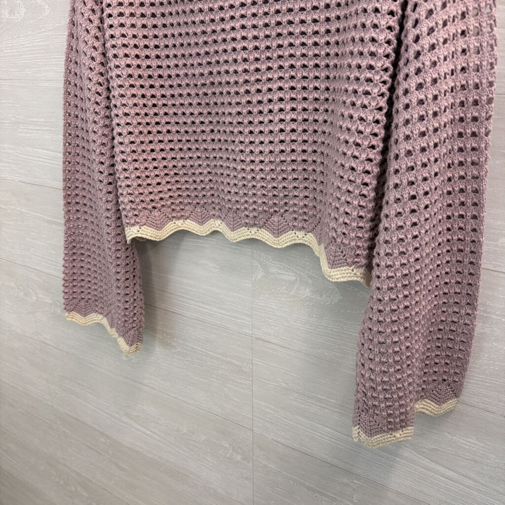 Originality Purple/ White Open Knit Cropped Sweater Top Large