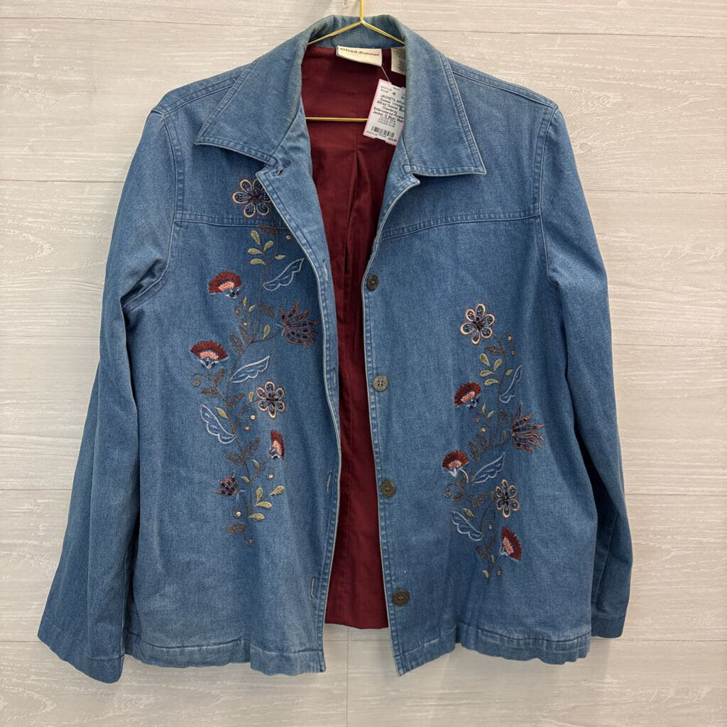 Vintage Alfred Dunner Blue Chambray Embroidered Flower Jacket 12