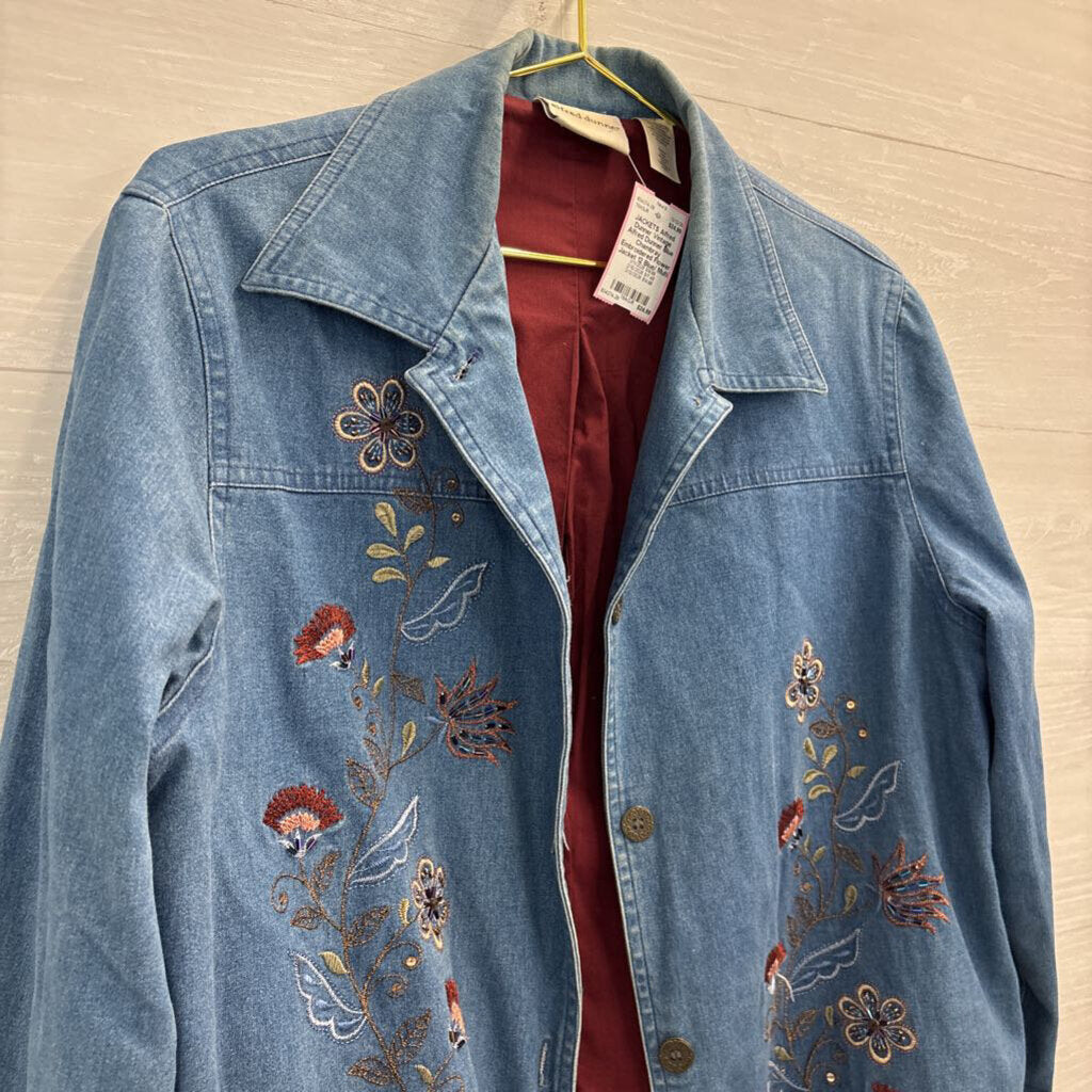 Vintage Alfred Dunner Blue Chambray Embroidered Flower Jacket 12