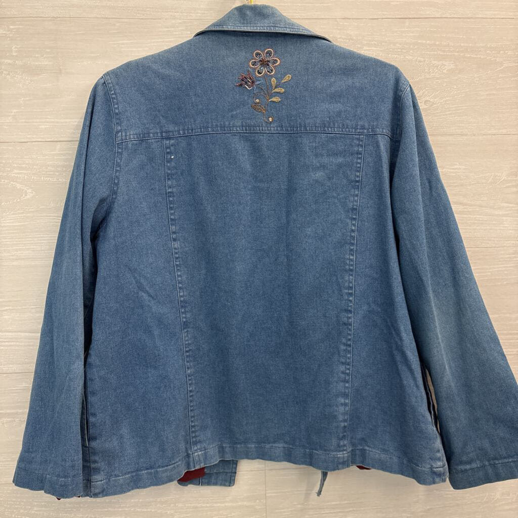 Vintage Alfred Dunner Blue Chambray Embroidered Flower Jacket 12