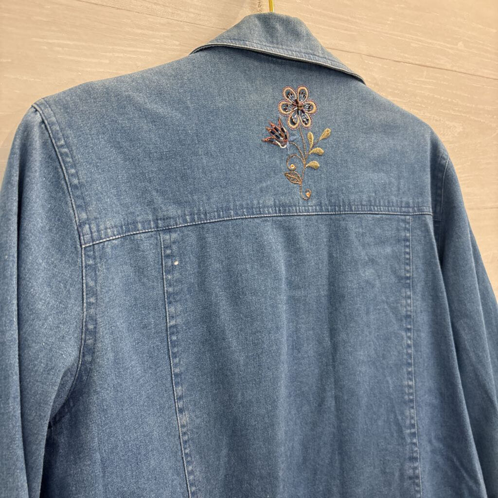 Vintage Alfred Dunner Blue Chambray Embroidered Flower Jacket 12