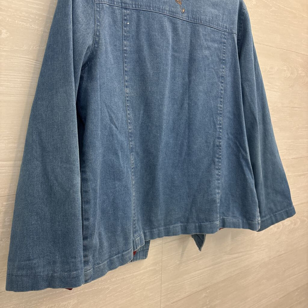 Vintage Alfred Dunner Blue Chambray Embroidered Flower Jacket 12