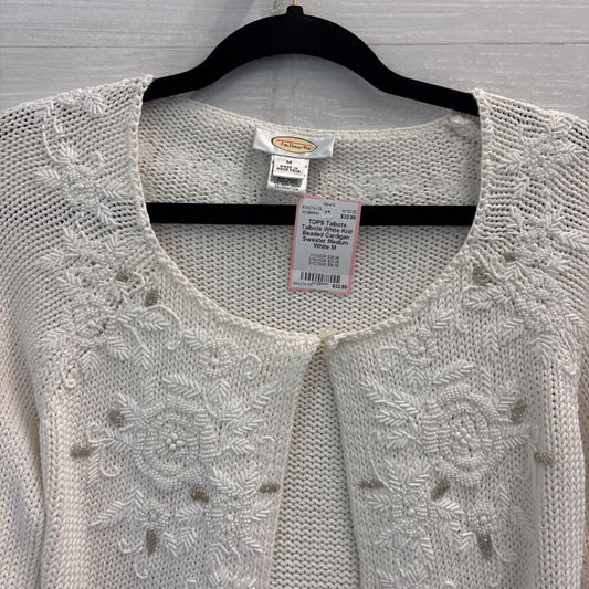 Talbots White Knit Beaded Cardigan Sweater Medium
