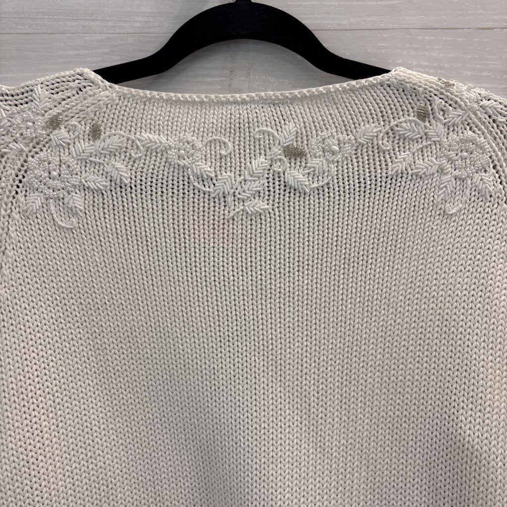 Talbots White Knit Beaded Cardigan Sweater Medium