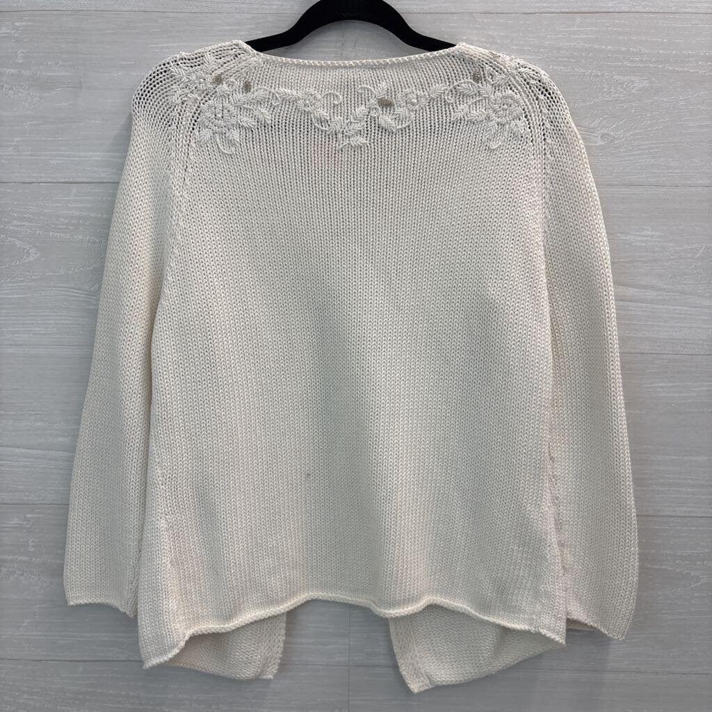 Talbots White Knit Beaded Cardigan Sweater Medium