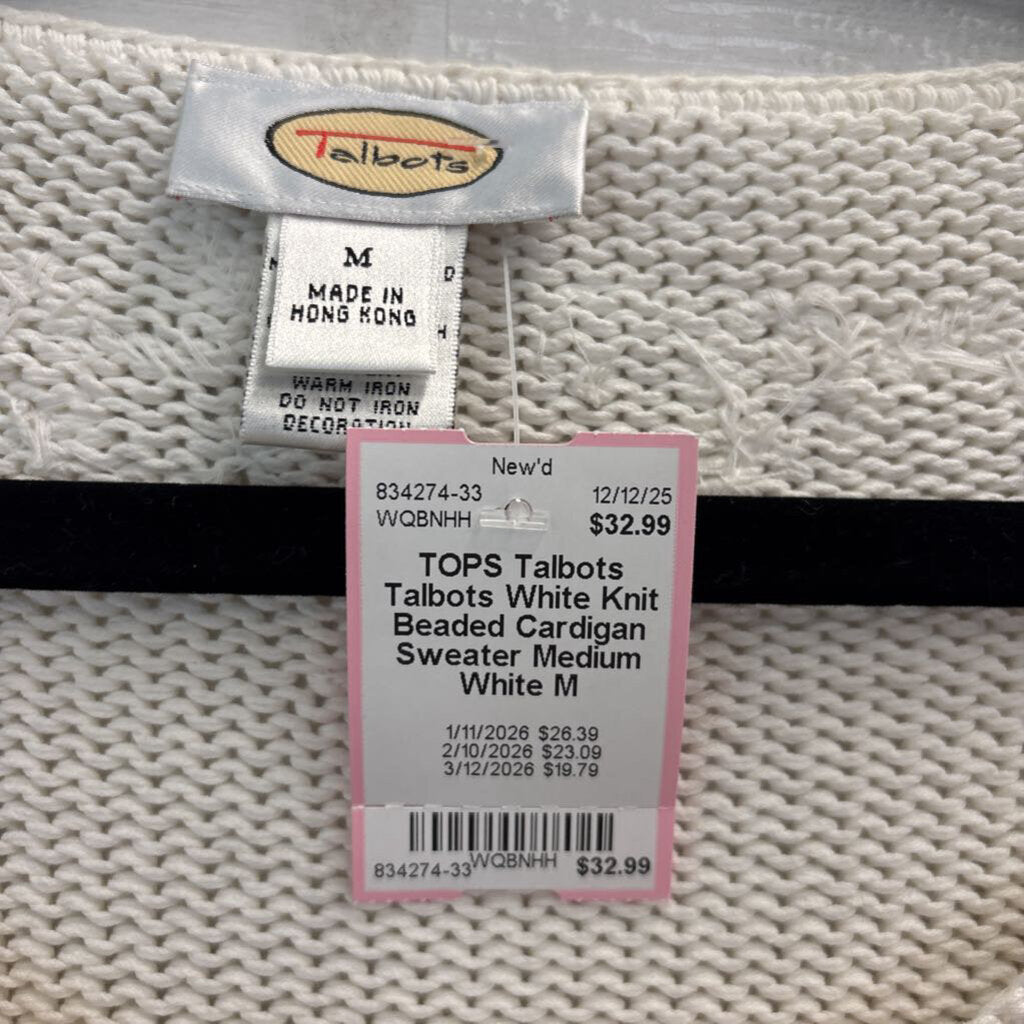 Talbots White Knit Beaded Cardigan Sweater Medium