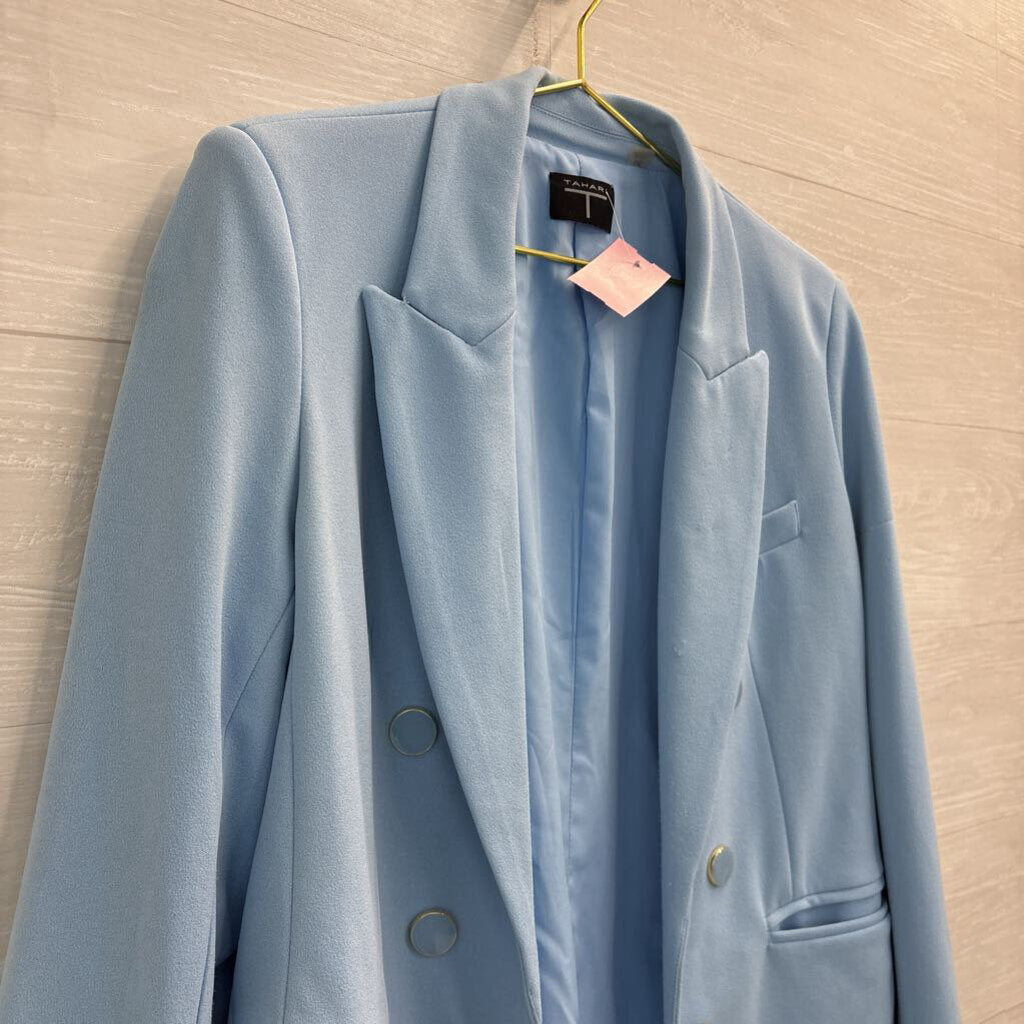 Tahari Blue Double Breasted Open Front Blazer Jacket Large