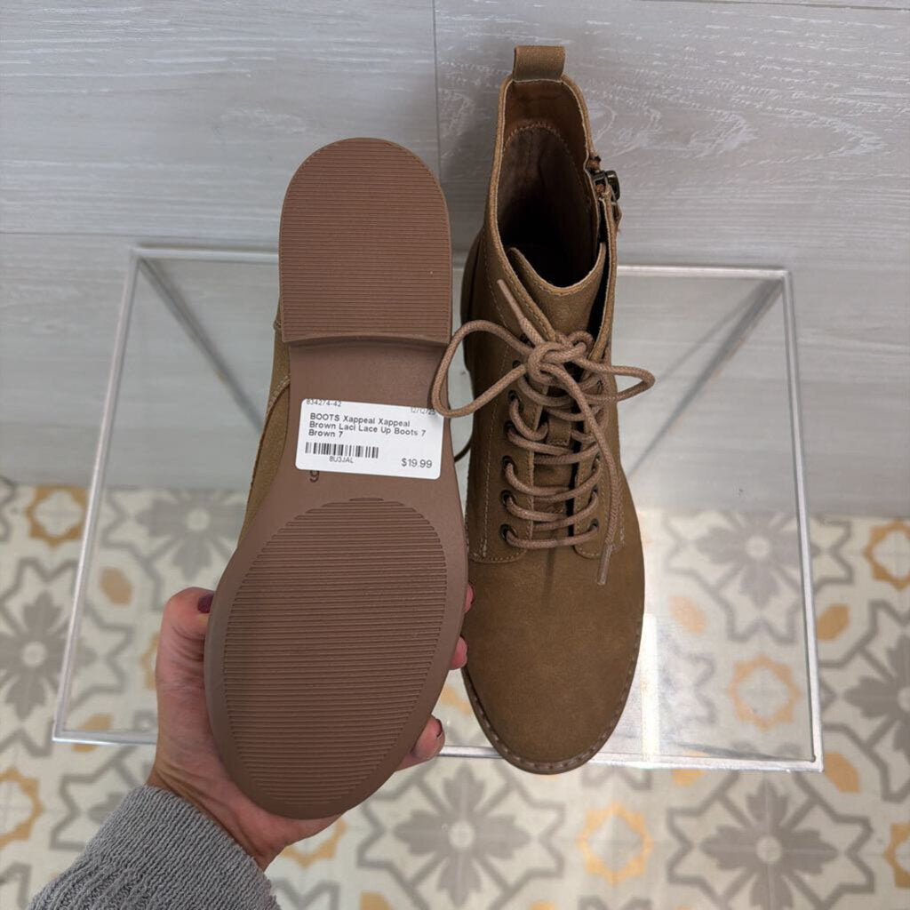 Xappeal Brown Laci Lace Up Boots 7