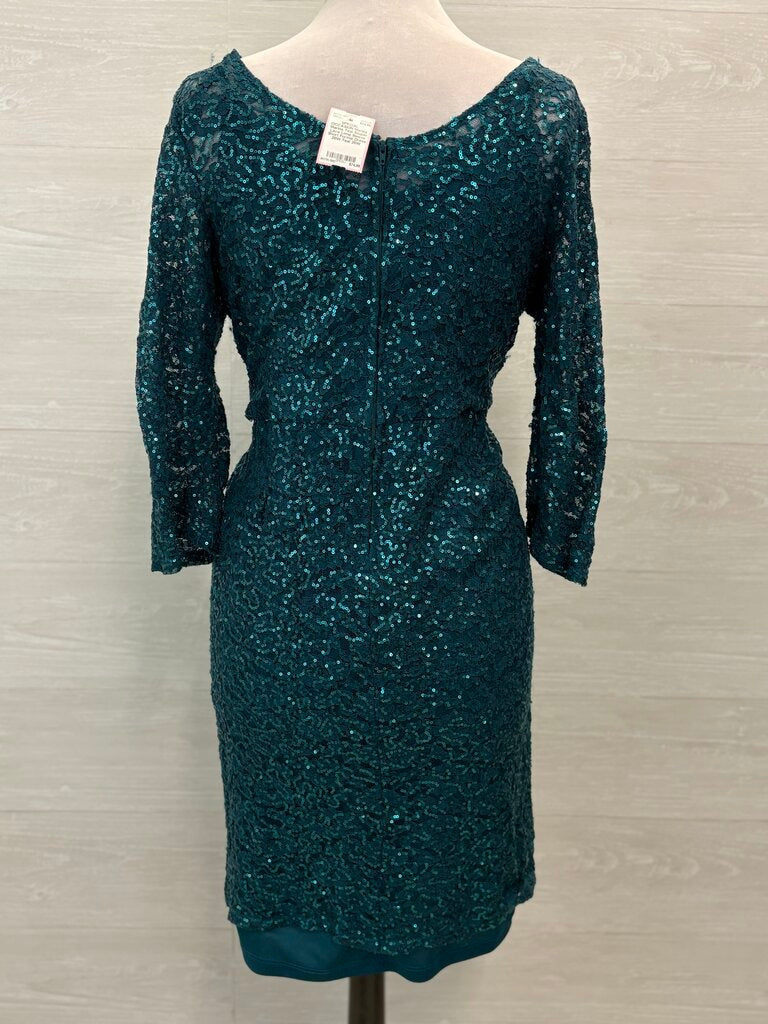 Marina Teal Sequin Lace Long Sleeve Short Formal Dress 20W
