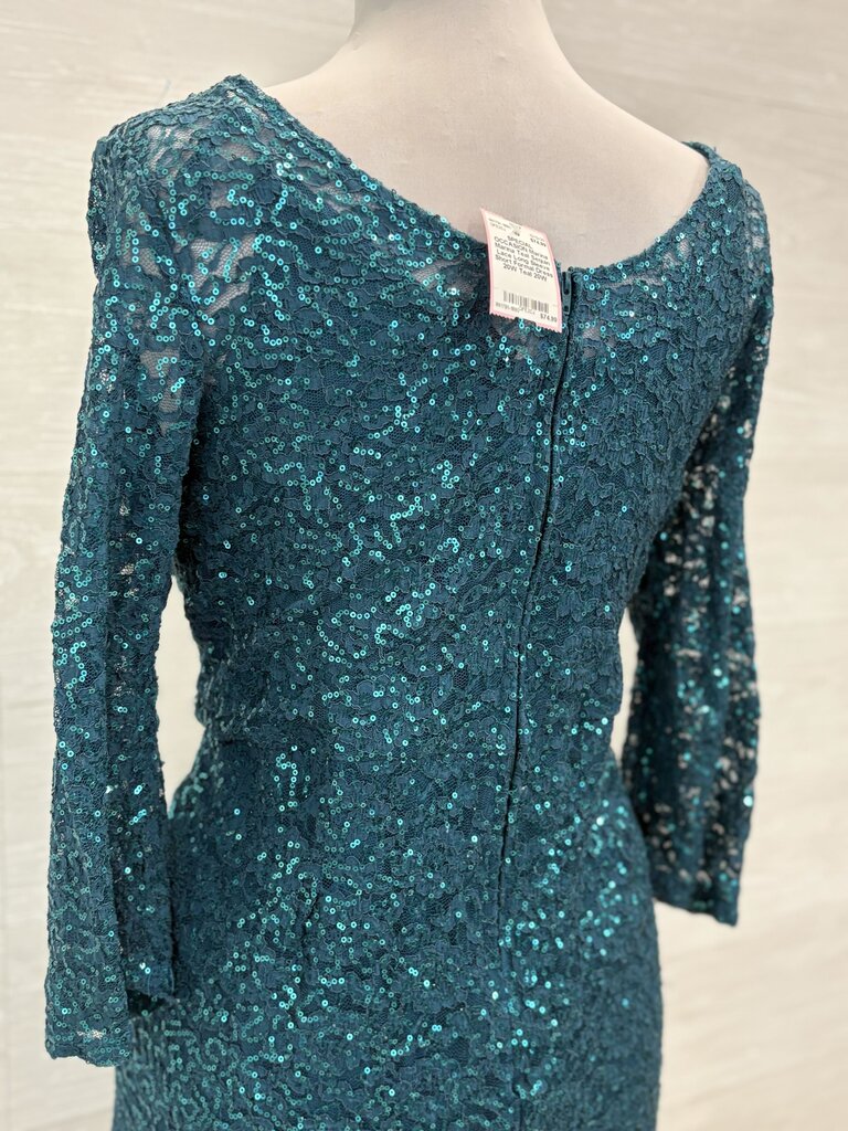 Marina Teal Sequin Lace Long Sleeve Short Formal Dress 20W