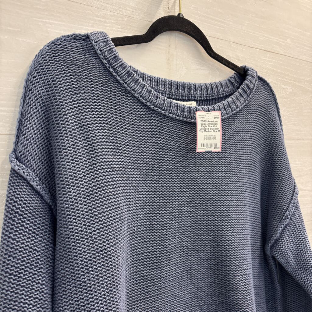 American Eagle Blue Knit Cropped Sweater Top Medium