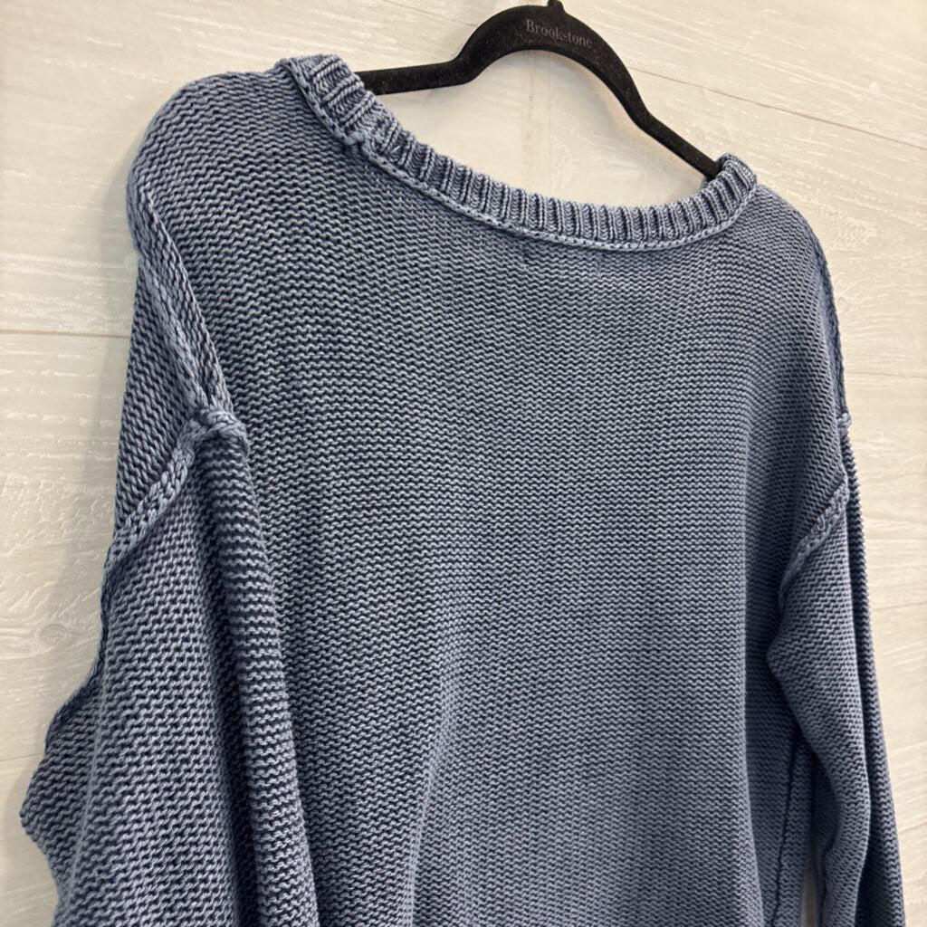 American Eagle Blue Knit Cropped Sweater Top Medium