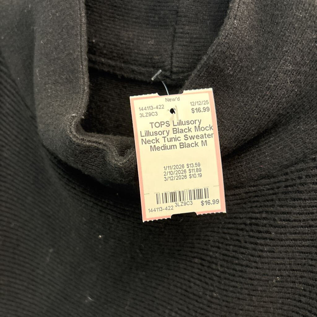 Lillusory Black Mock Neck Tunic Sweater Medium