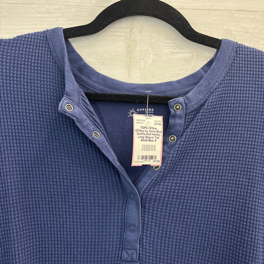 Offline by Aerie Blue Waffle Knit Henley Long Sleeve Top Small
