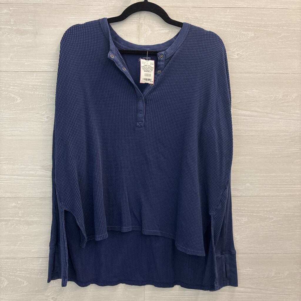 Offline by Aerie Blue Waffle Knit Henley Long Sleeve Top Small