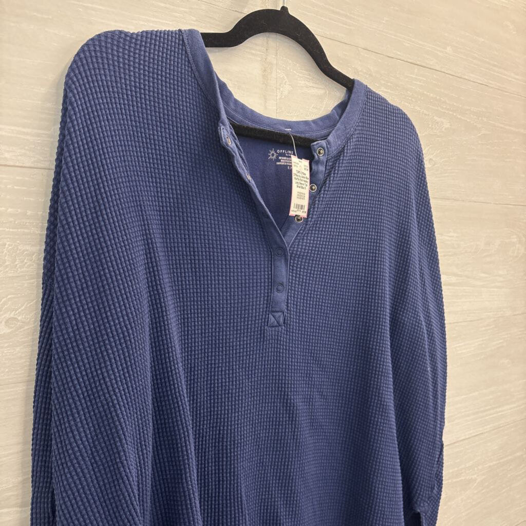 Offline by Aerie Blue Waffle Knit Henley Long Sleeve Top Small