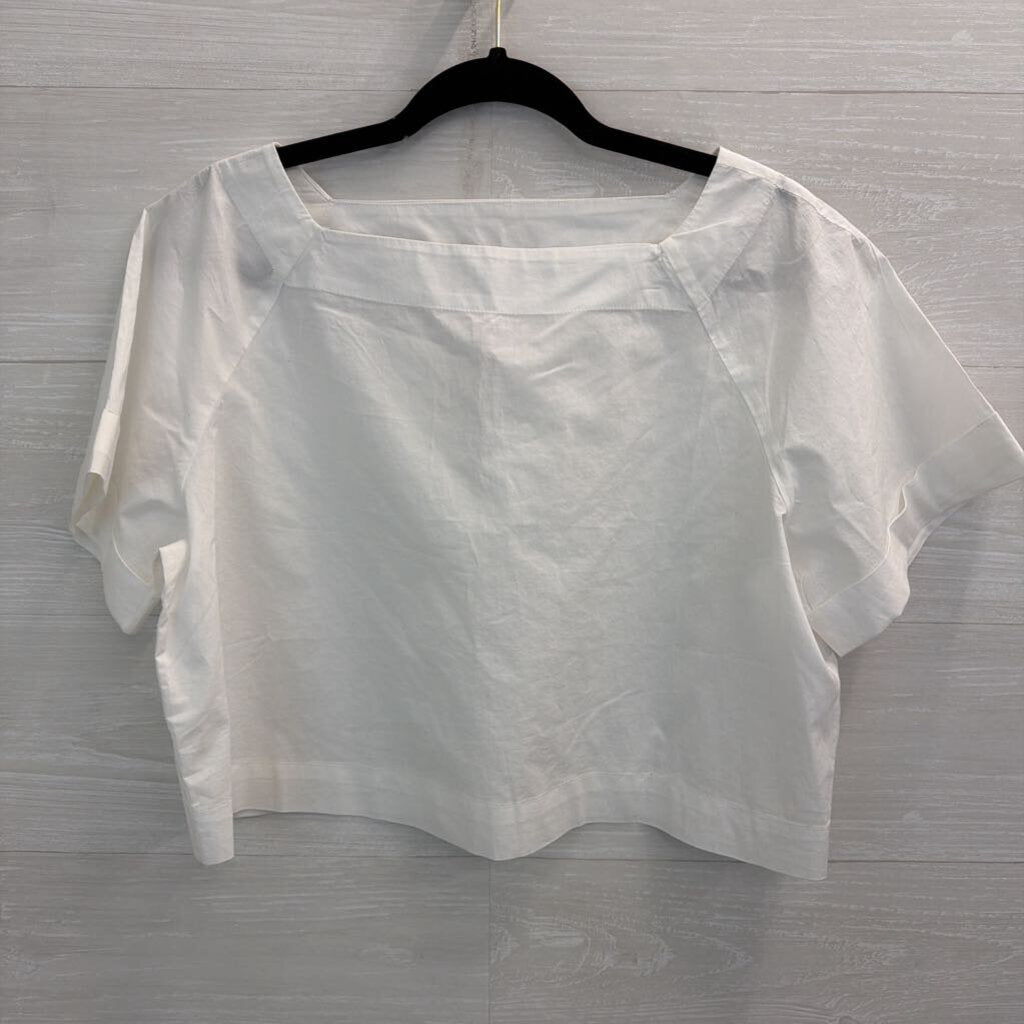 Loft White Short Sleeve Cropped Boxy Top Small