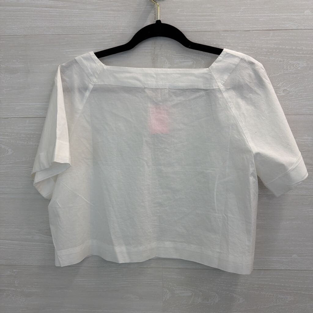 Loft White Short Sleeve Cropped Boxy Top Small