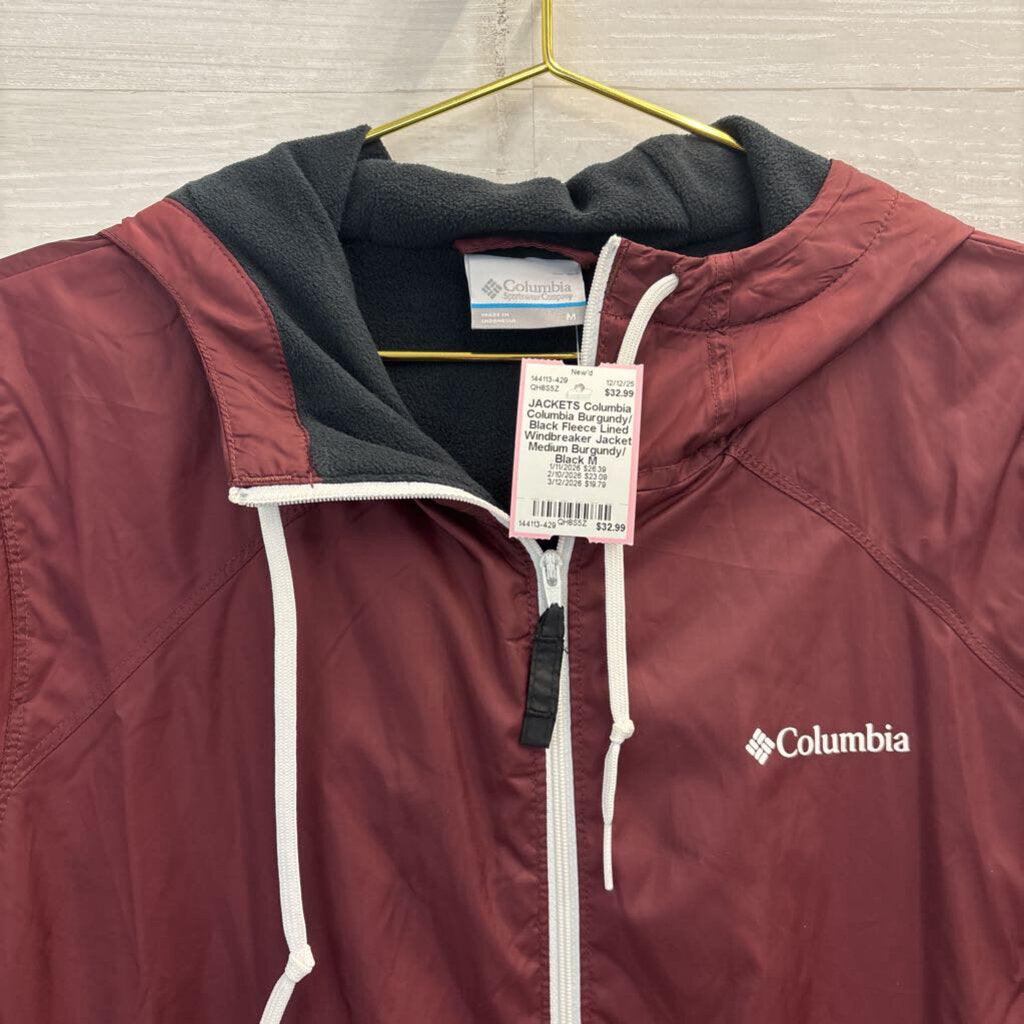 Columbia Burgundy/ Black Fleece Lined Windbreaker Jacket Medium