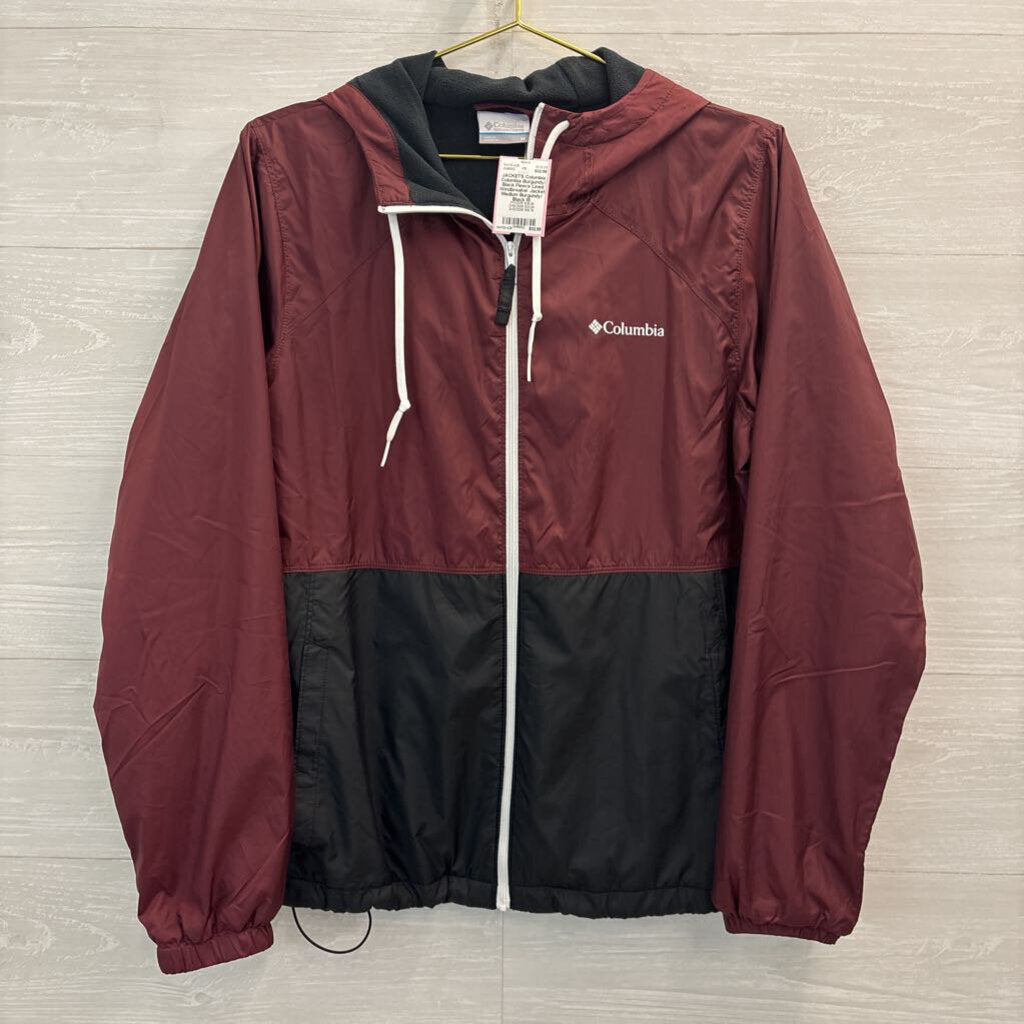 Columbia Burgundy/ Black Fleece Lined Windbreaker Jacket Medium