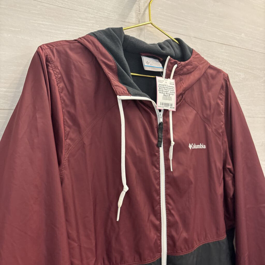 Columbia Burgundy/ Black Fleece Lined Windbreaker Jacket Medium