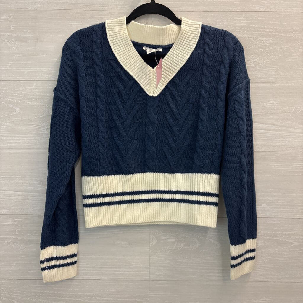 Faith and Zoe Blue/ White Cropped Cable Knit Sweater Small